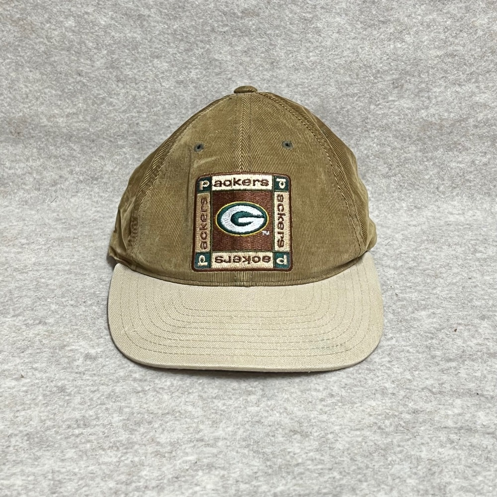 Vintage American Needle Green Bay Packers Corduroy Hat Tan Strapback NFL Cap EUC